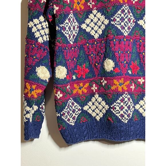 VTG Frankenmuth Woolen Mill Hand Knit Cotton Ramie Patchwork Pullover Sweater L - Picture 9 of 10